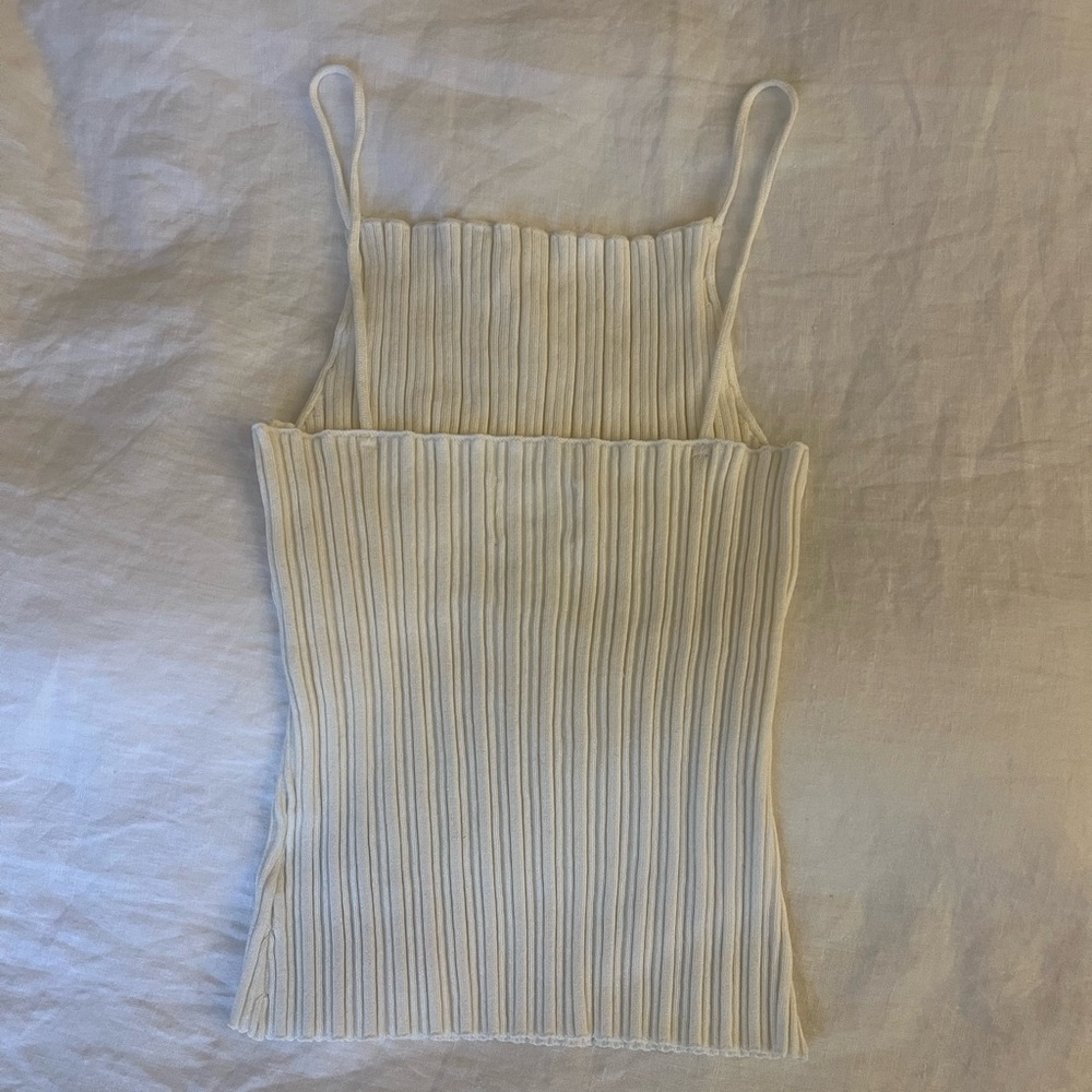 H&M Off White Tank Ribbed Square Neck - Picture 2 of 3
